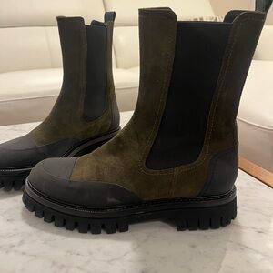 Napoleoni Green Suede Chelsea Ankle Boots | Lug Sole | Approx. US 10 -10.5 | New